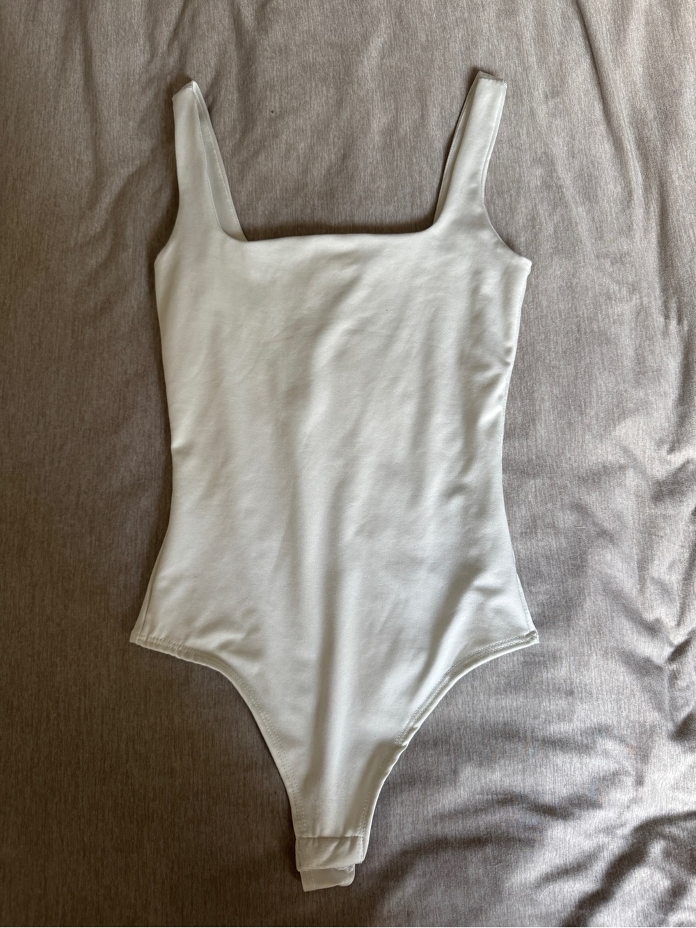 White Square-Neck Double Lined One-Piece Thong Bodysuit